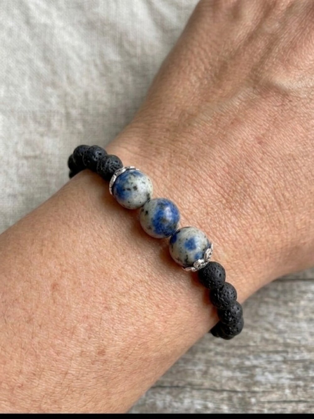 Handcrafted Unisex Lava and Himalayan K2 Granite Stretch Bead Bracelet